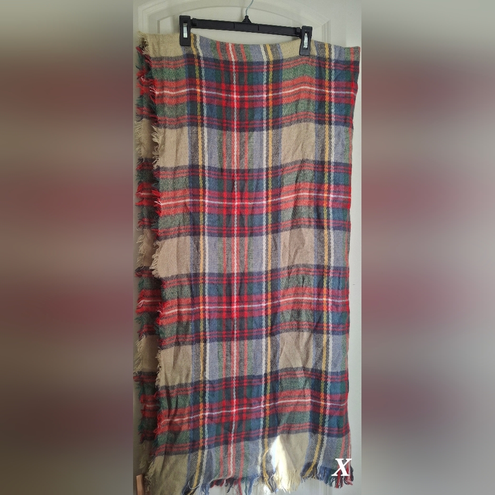 Francesca's Collections Red and Green Plaid Maxi Wrap Scarf Western Coastal